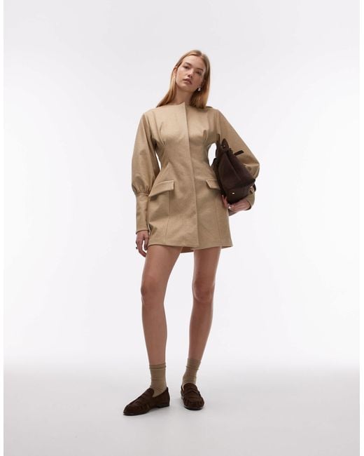 ASOS Natural Sculpted Puff Sleeve Blazer Mini Dress