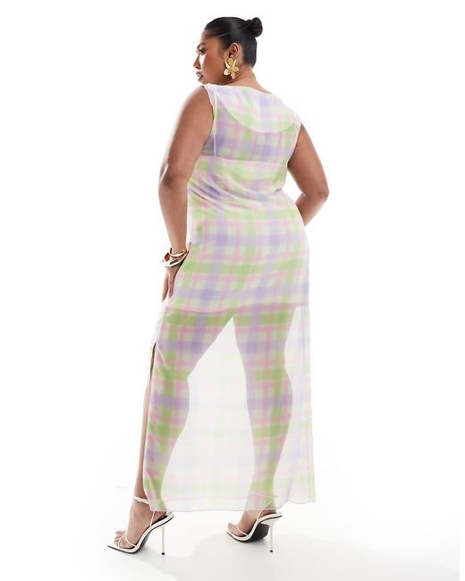 Renee Studio White Exclusive Mesh Cowl Neck Sleeveless Sheer Hem Midi Dress