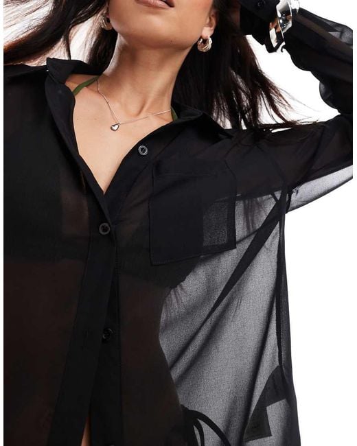 Camisa Playera Negra De Tejido Transparente De Threadbare de color Blue