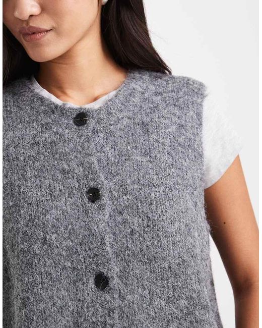 Vero Moda Gray Soft Fluffy Knit Rib Button Front Vest