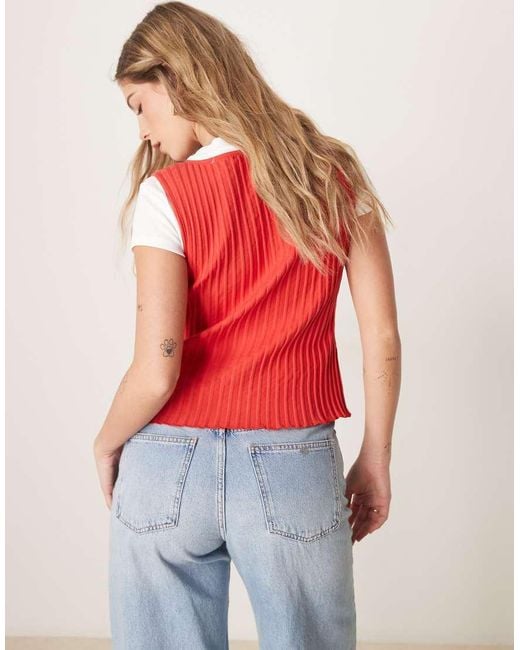 Chaleco Rojo Tomate Con Botones De Canalé Tilly De Free People de color Red