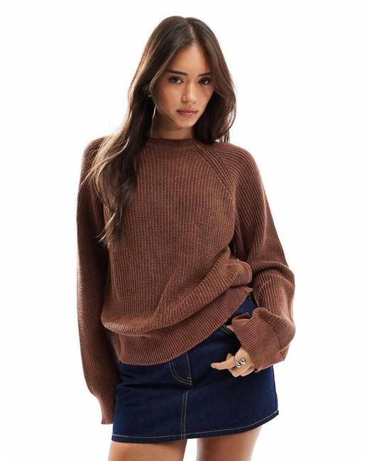 ASOS Brown Laundered Raglan Crew Neck Knitted Jumper