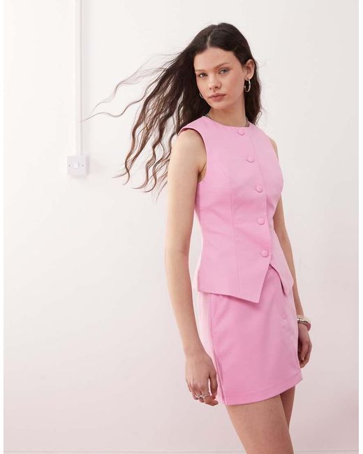 Miss Selfridge Pink Tailored Vest Set