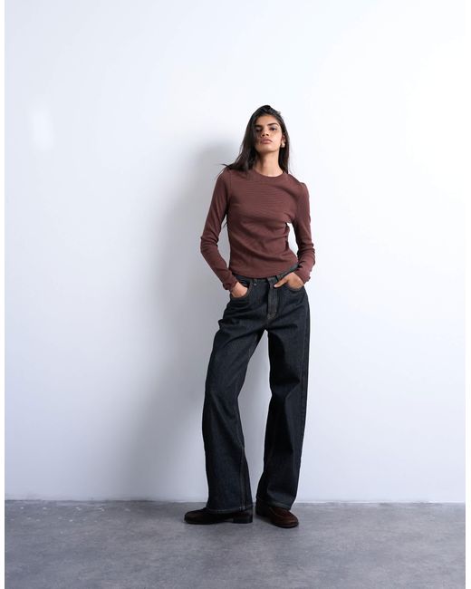 TOPSHOP Purple – langärmliges, geripptes oberteil