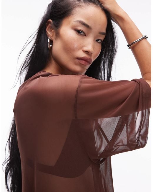 ASOS Brown Waterfall Boxy Mesh Tee