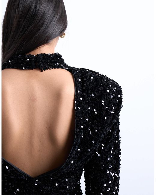 TOPSHOP White – langärmliges pailletten-minikleid aus samt