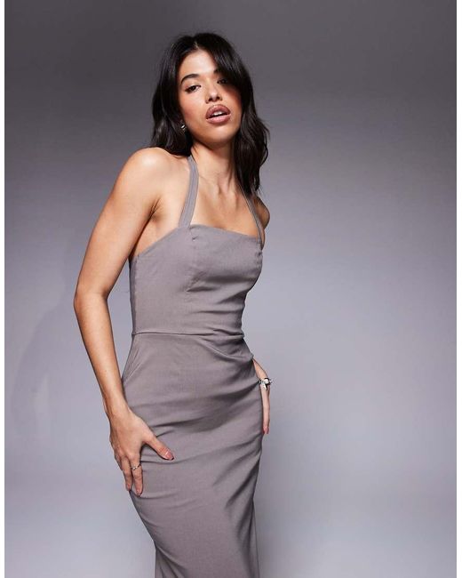 ASOS Purple Bengaline Halter Pencil Midi Dress