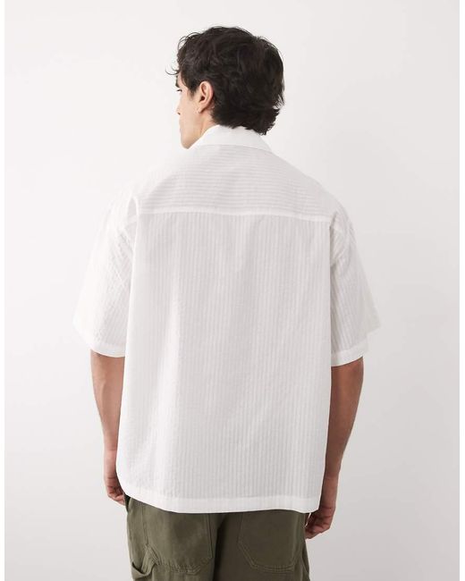 ASOS White Oversized Revere Sheer Stripe Shirt for men