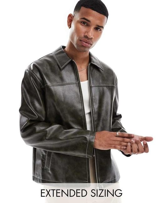 ASOS Faux Leather Harrington Jacket in Grey for Men Lyst UK