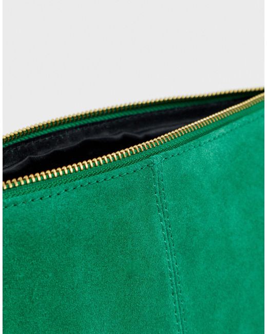 ASOS Suede Clutch Bag With Bamboo Ring in Green | Lyst UK