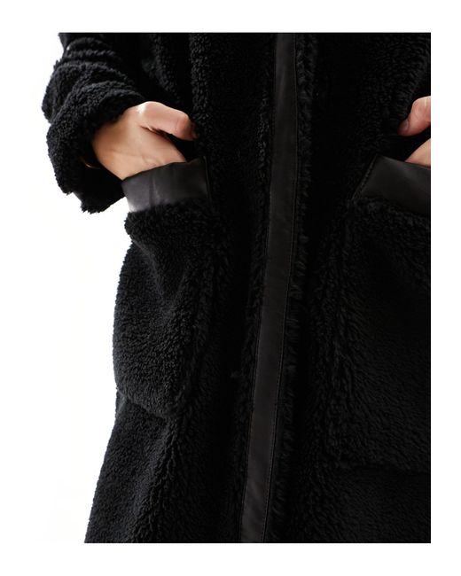 Only Petite Black Longline Faux Shearling Coat