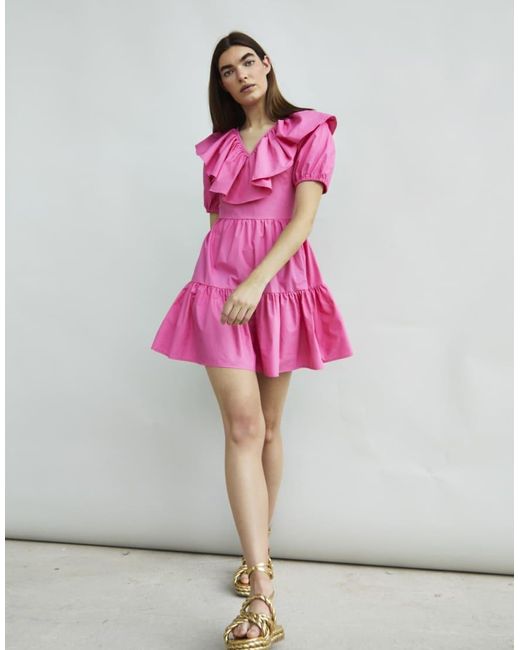 Glamorous Pink Puff Ruffle Mini Dress