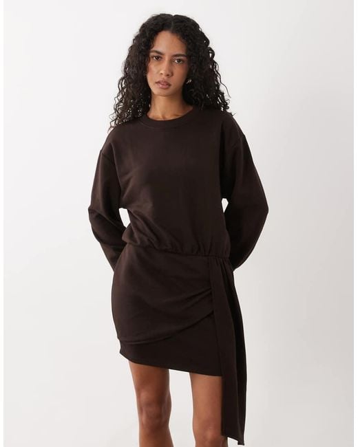ASOS Black Crew Neck Draped Waist Mini Dress