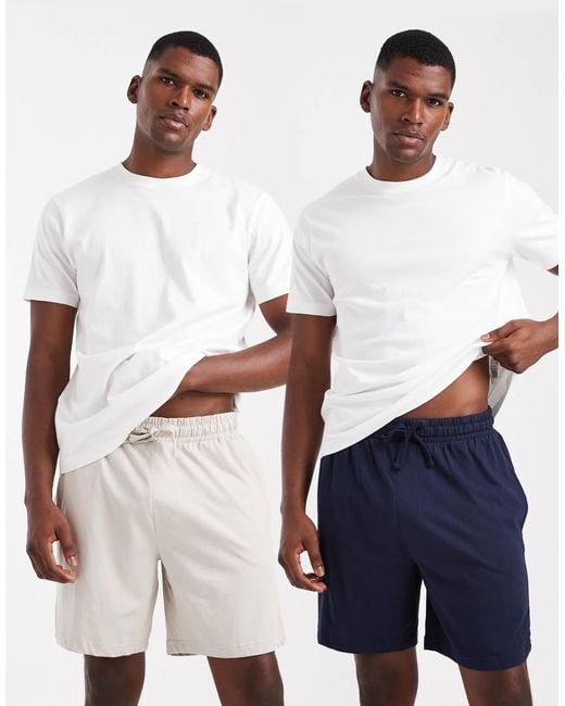 Threadbare – 2er-pack lounge-shorts aus baumwollmix in Blue für Herren