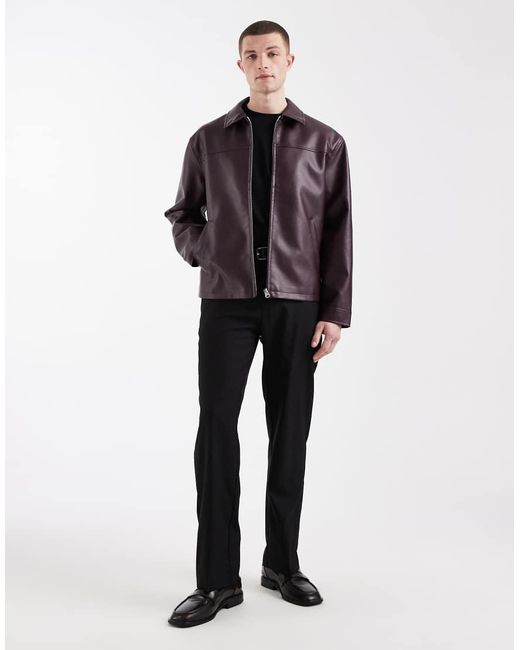 ASOS Black Faux Leather Harrington Jacket for men