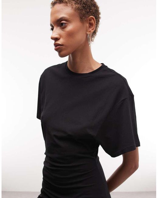 Weekday Black Cinched Waist Jersey Maxi Dress
