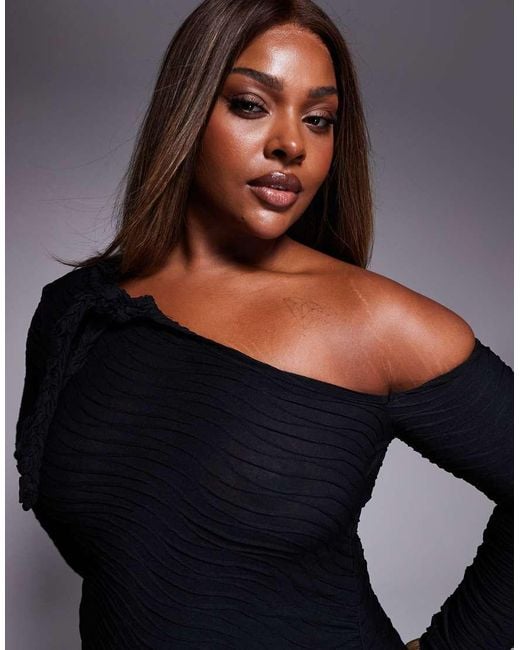 ASOS Black Asos Design Curve Long Sleeve With Cut Out And Tie Detail Maxi Dress