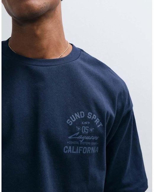 ASOS Blue Boxy Oversized Double Sleeve T-Shirt With Chest Graphic for men