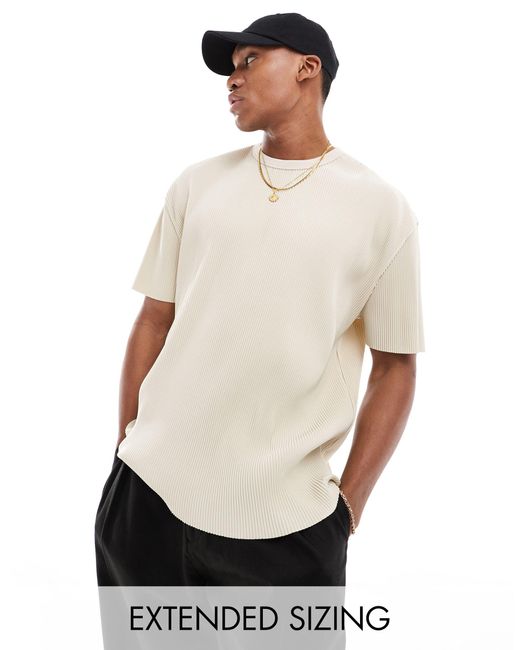 T-shirt décontracté - beige plissé ASOS pour homme en coloris White