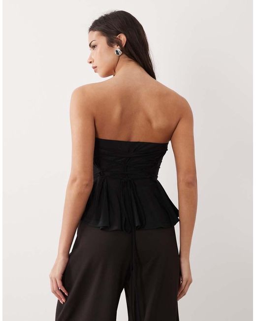 ASOS Black Bandeau Peplum Top With Lace Up Back Detail