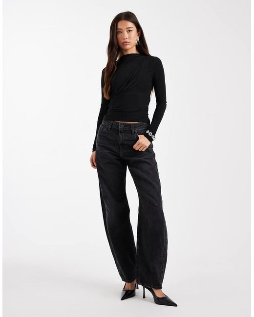 ASOS Black Ruched Slinky Long Sleeve Top