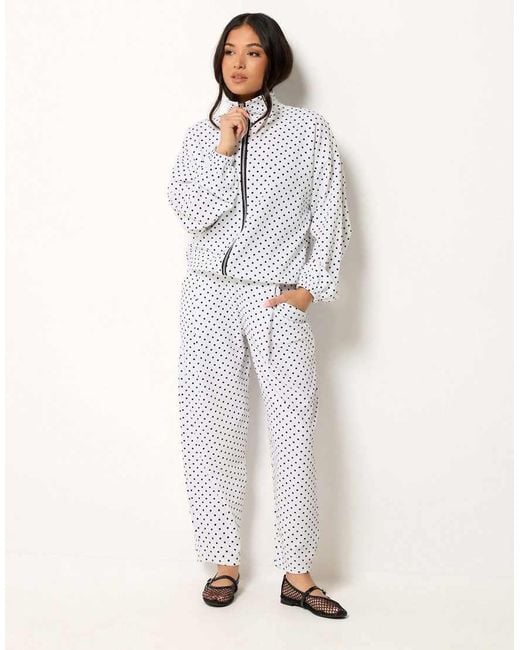 PixieGirl White Petite Polka Dot Funnel Neck Jacket