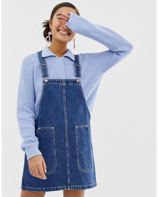 Monki Denim Dungaree Dress With Organic 