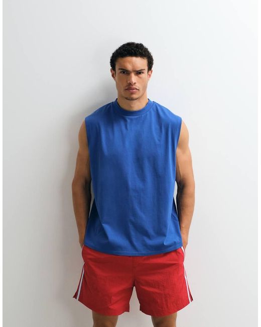 ASOS Blue Oversized Tank With Bubble Text Graphic for men