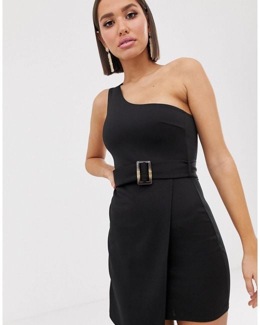 black one shoulder wrap dress