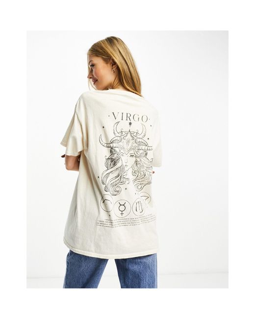 Miss Selfridge White Horoscope Virgo Oversized T-shirt