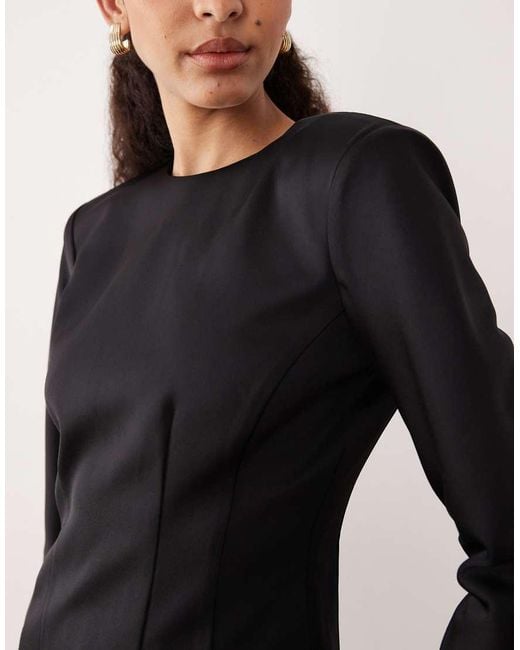 Mango Black Long Sleeve Mini Dress With Lace Hem