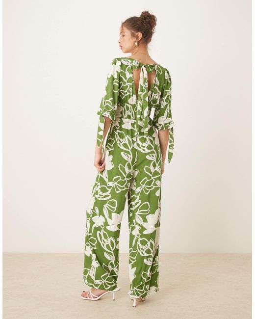 ASOS Green Shirred Waist Jumpsuit Action