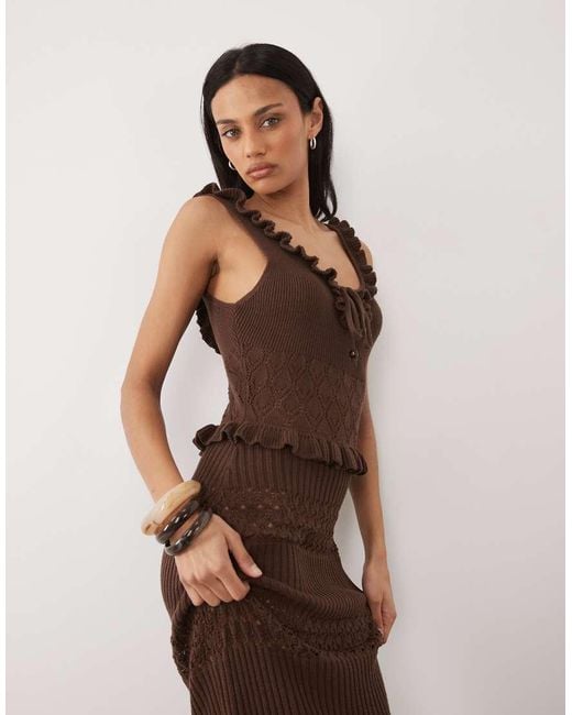 Miss Selfridge Brown Frill Detailing Crochet Midaxi Dress