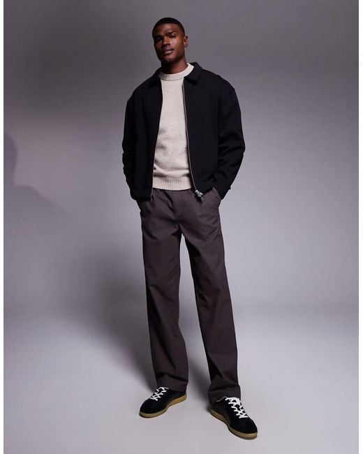 ASOS Gray Oversized Heavyweight Jersey Harrington Jacket for men