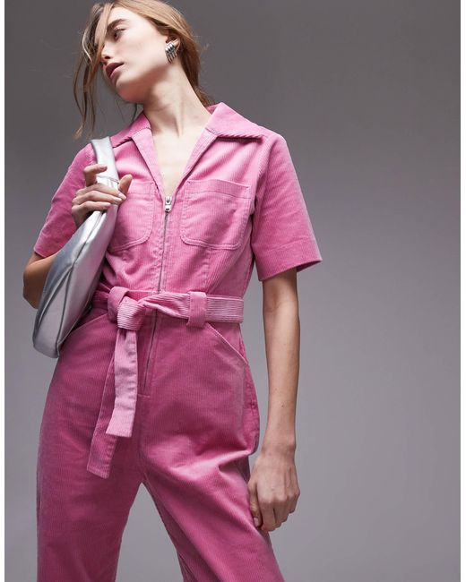 & Other Stories Pink Cord Belted Jumpsuit