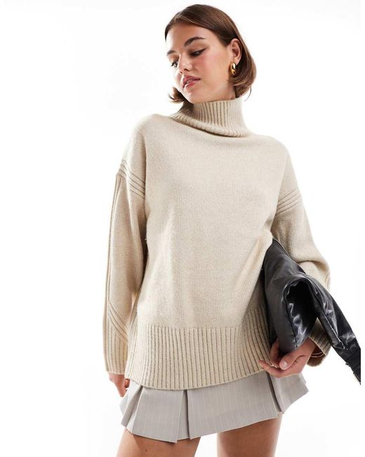 Maglione Oversize Color Crema A Collo Alto di New Look in Natural