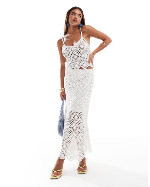 New Look White Diamond Pattern Crochet Midi Skirt Co-Ord