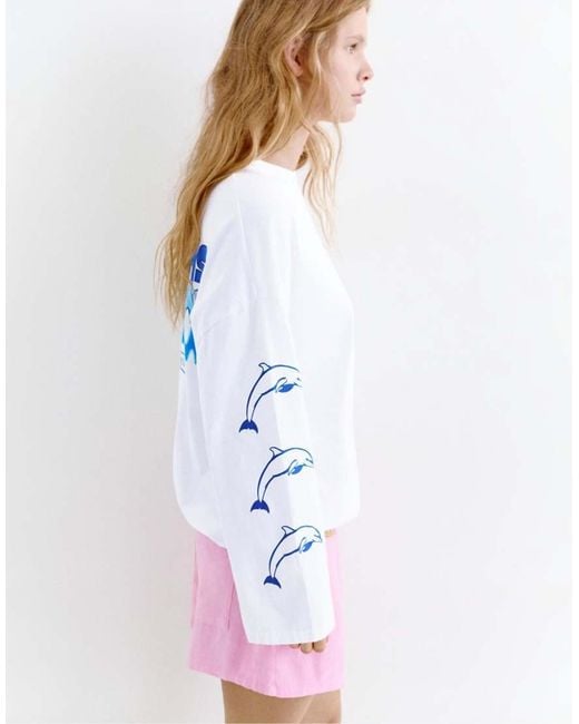 Pull&Bear White Dolphin T-shirt