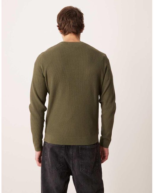 Mango Green Cotton Mix Crew Neck Jumper for men