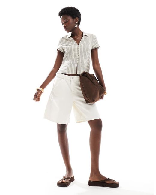 Pull&Bear White Denim Longline Short