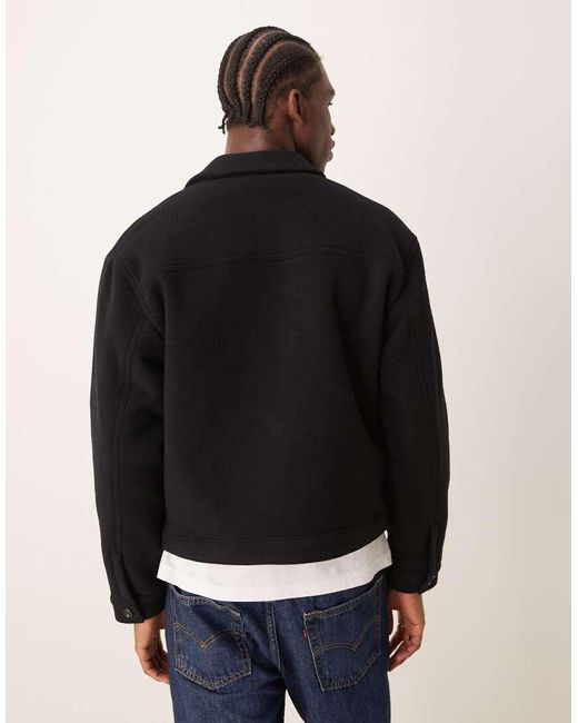 Abercrombie & Fitch Black Cropped Dressy Twill Wool Blend Trucker Jacket for men