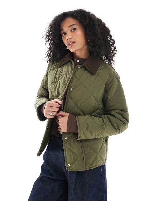 New Look Green Corduroy Collar Quilted Jacket