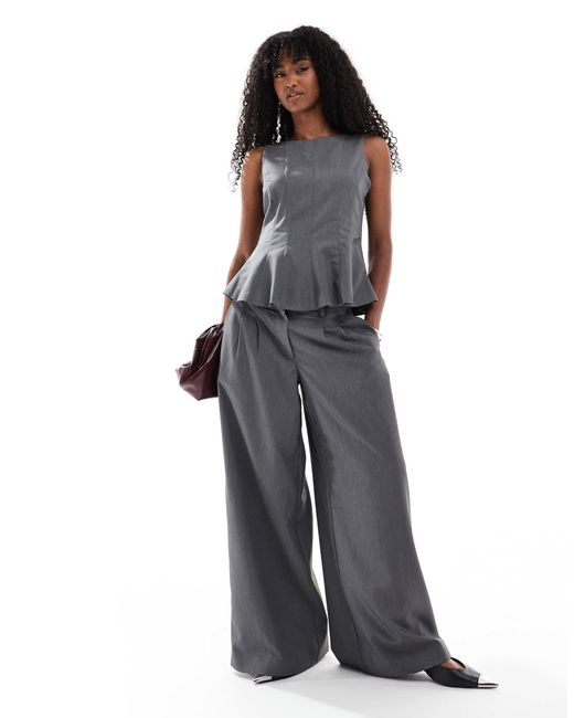 Vero Moda Gray Tailored Peplum Hem Top