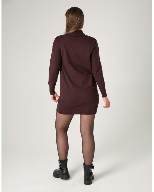 French Connection Purple Cosy Soft Touch High Neck Seam Jumper Mini Dress