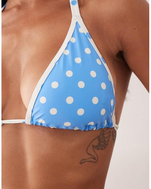 Peek & Beau Blue Triangle Bikini Top With Contrast Trim