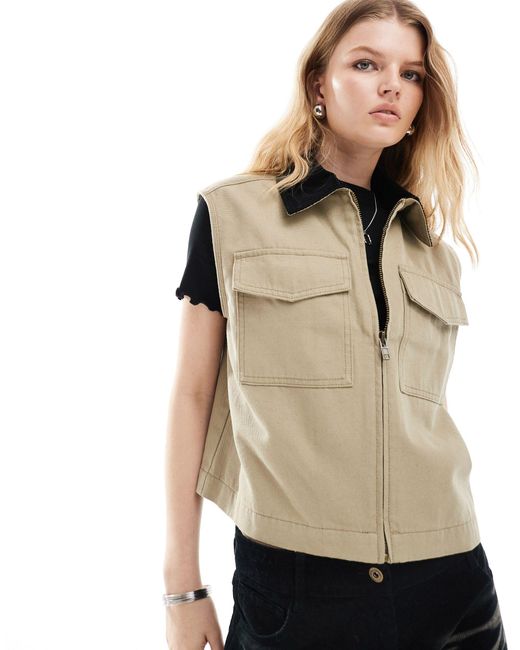 ASOS Natural Washed Gilet With Cord Collar