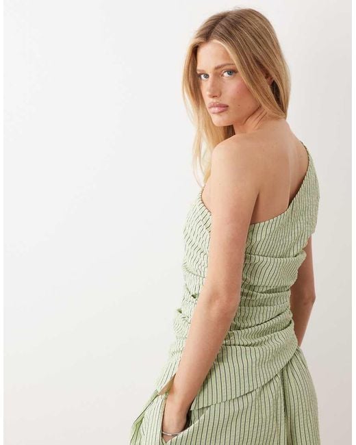 ASOS Green Seersucker Ruched Asymmetric Top
