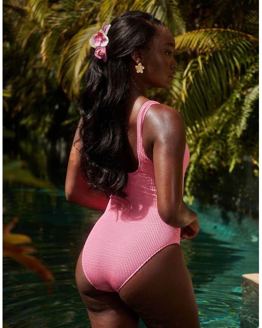 South Beach Green Crinkle Swimsuit With Ring Detail