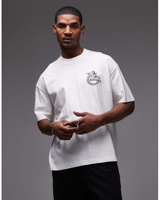 AllSaints Gray Terra Graphic Logo T-shirt With Back Print for men