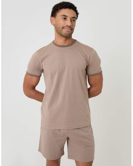 Threadbare Brown Contrast Binding Short Lounge Set for men